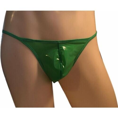 Lingerie Mens Latex Briefs Cock Pocket G-String Bikini Rubber Shiny Fetish Tanga Pouch