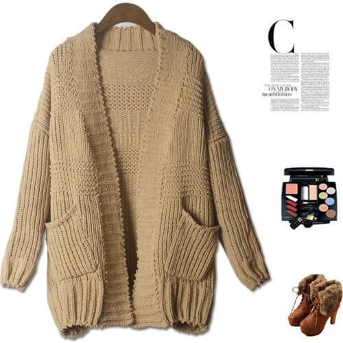 2015 new women autumn winter cardigan sweater retro bat loose sweater Coarse lines warm coat hot sale