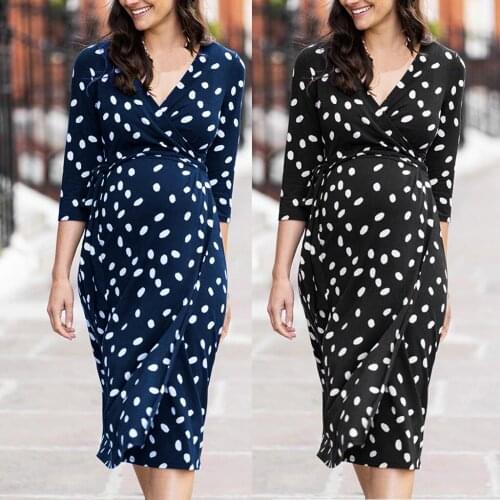 2020 new Polka dot printed maternity dresses Breastfeeding dress V-neck dress for pregnant women Nursing clothes Q0607