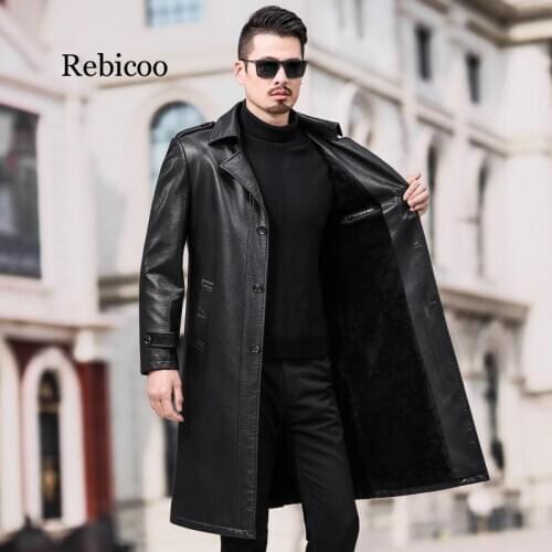 New Autumn&Winter Clothes Plus Size Thickened Long Man Overcoat Long To Knee Coats Tide Mens Leather Trench Coat