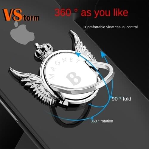 New Metal Mobile Phone Holder Finger Ring Stand Black White Magnetic Car Holder Ring Bracket Ring 360 Turn Angel Wings Crown Hot