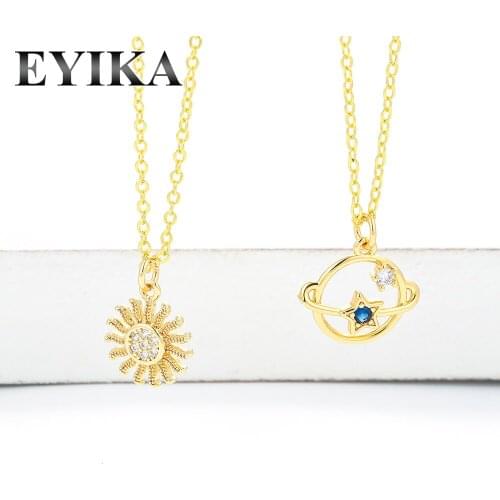 EYIKA Bohemian Planet Moon Star Pendant Necklace Turkish Blue Evil Eye Choker Zircon Jewelry for Women Trendy Accessories Gift