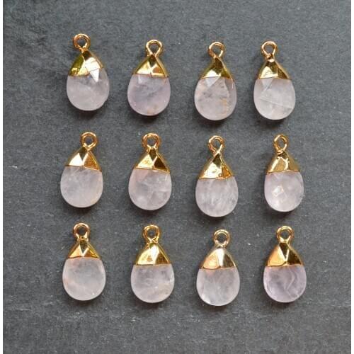 Amethysts wtaer drop shape pendants with gold electroplated ,purple crystral quartz charms
