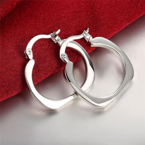 Silver Plated Smooth Square Round 20mm Ring Earrings Are Suitable for Womens Wedding Engagement Fashion Party Charm Jewelry