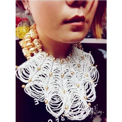Luxury Dubai Gold Chunky Bib Statement Necklace Set African Wedding White Beads Bridal Jewelry Sets Nigerian Wedding BeadsABH479