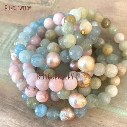 BM33921 Pink or Aquamarines Baroque Pearl Simple Glam Bracelet Sophisticated Jewelry Gift Statement Accessory Designed