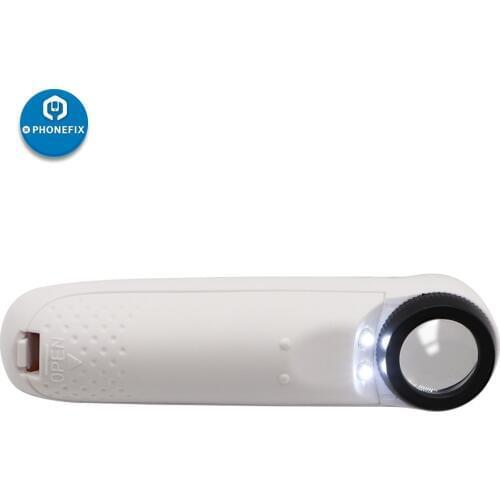 PHONEFIX LED Light Handheld 40 Times HD Magnifier Glass Magnifying Glass Jewelry Loupe PCB Circuit Board Repair Microscope Tool