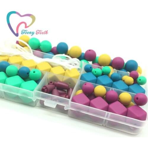 Teeny Teeth DIY Silicone Teething Necklace Kit, Shades of Mustard,Kelly Green,Magenta,Biscay Bay,DIY Silicone Teething Beads Kit