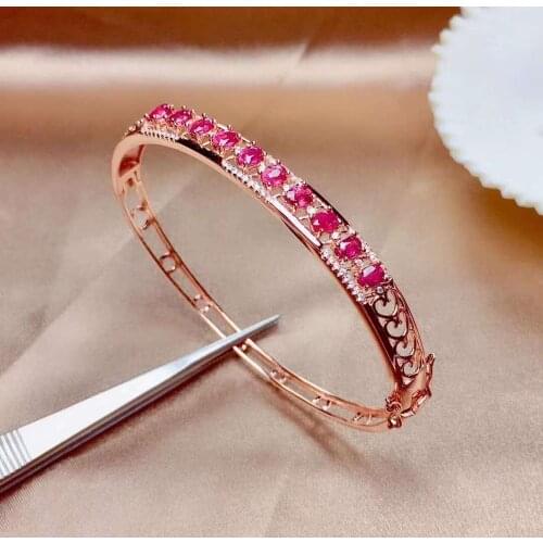 Wedding Bracelet Natural And Real Ruby bangle Bracelet Solid S925 Sterling Silver For Women Color GemFine Jewelry
