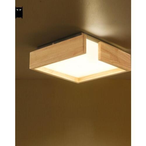 LED Wood Acrylic Square Shade Ceiling Light Fixture Nordic Simple Surface Mounted Plafon Lamp Foyer Bedroom Living Room Kitchen