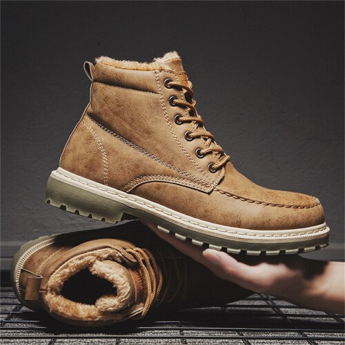 Yomior New Winter Men Fashion Casual Shoes Round Toe Vintage Warm Plush Snow Boots Tooling Ankle Boots British Military Boots