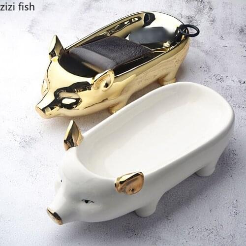 Golden Pig Ceramic Storage Ornaments Animal Crafts Resin Figurines Porcelain Piggy Storage Box Organizer Home Decoration Modern