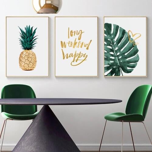 Gold Tropical Turtle Leaf Modern Canvas Paintings Poster Print Nordic Green plant Wall Art Pictures for Living Room Home Decor