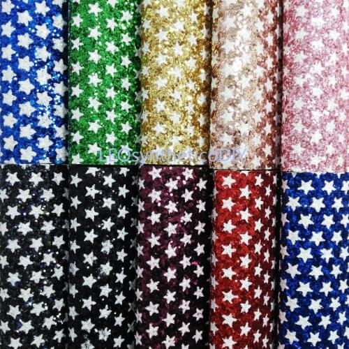 1PC 21X29CM Printed Stars Chunky Glitter Leather For Making Bows Accessories LEOsyntheticoDIY GM3180A