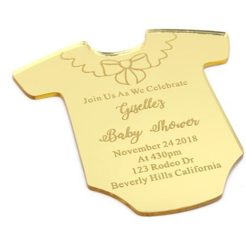 10x Customized Engraved Acrylic Rose Gold Mirror Baby Girl lothes Invitation Wedding Card Birthday Christening Anniversary Party