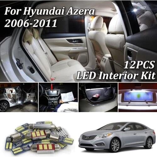 12 Bulbs White LED Car Dome Ceiling Light Interior Kit For 2006-2011 Hyundai Azera Trunk Door License Plate Lamp Kit +Tool