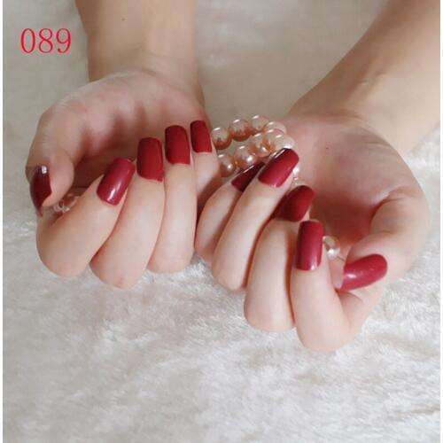 2020 24pcs Hot sell fashion Long section Square head candy false nails decoration deep red M089
