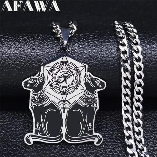 Amulet Egypt Cat Bastet Stainless Steel Necklace Ancient Egyptian Bastet Wiccan Egyptian Sphinx Cat Bastet Jewelry N4035S02