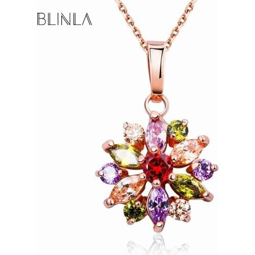 BLINLA 2019 Fashion Luxury Wedding Crystal Necklaces for Woman Rose Gold Cubic Zirconia Long Pendant Necklace Jewelry Wholesale