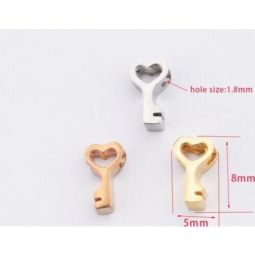 100% Stainless Steel Key Bead Charm For Jewelry Making 1.8mm Hole Mirror Polished Wholesale 30pcs