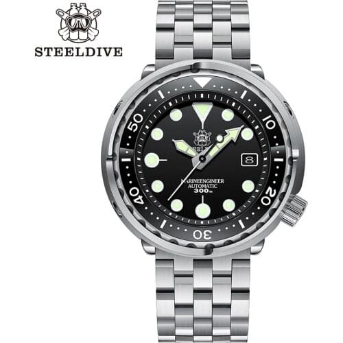 2021 Steeldive SD1975 Black Dial Ceramic Bezel 30ATM Waterproof Stainless Steel Japan NH35 Tuna Green Luminous Mens Dive Watch