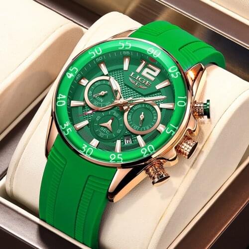 LIGE 2021 New Fashion Gold Clock Top Brand Luxury Waterproof Watches Men Sport Quartz Chronograph Wrist Watch Men Luminous Watch