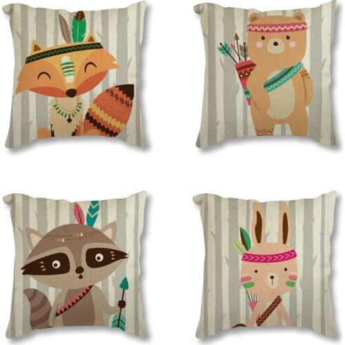 Rabbit Fox Bear Animal Nursery Creative Cushion For Sofa Home Decor Decorative Throw Pillows 45x45cm Linen Seat Cushion