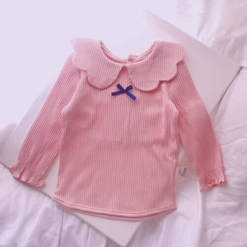 Girl Kids T-shirt Korean Solid Petal Collar Long Sleeve Tops for Girl Child Clothing Autumn 2 3 4 5 Years Toddlers T Shirt 2020