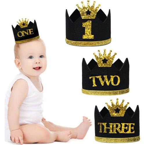 Baby black gold crown hat First Birthday Hat Priness Crown Number 1st 2 3 Year Old Party Hat Birthday DIY decor