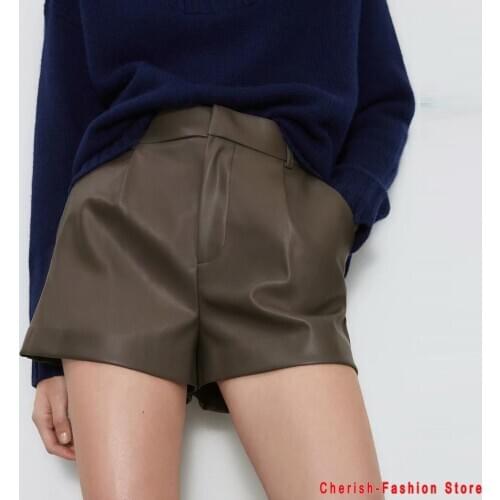 Elegant Leather Shorts Fashion High Waist Shorts Girls Sexy Short Fashion Streetwear Ladies Faux Leather Shorts Autumn Winter
