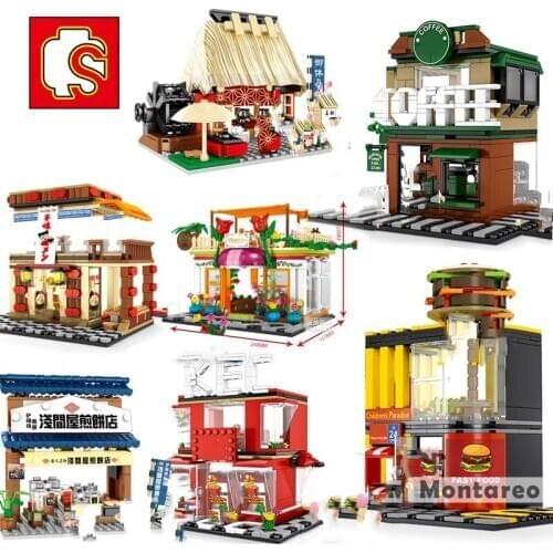 SEMBO City Mini Streetscape education Building BlocksToys For Kids Coffee Store Shop Flower House Creative Model Girls Gifts