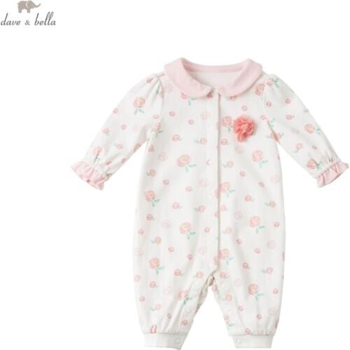 DBH15913 dave bella spring new born baby girls fashion floral print jumpsuits infant toddler clothes children romper 1 piece