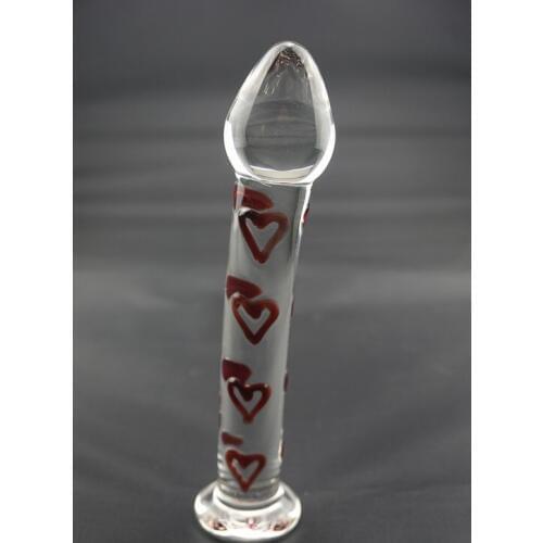 Red heart large Pyrex penis glass dildo big crystal anal sex toys