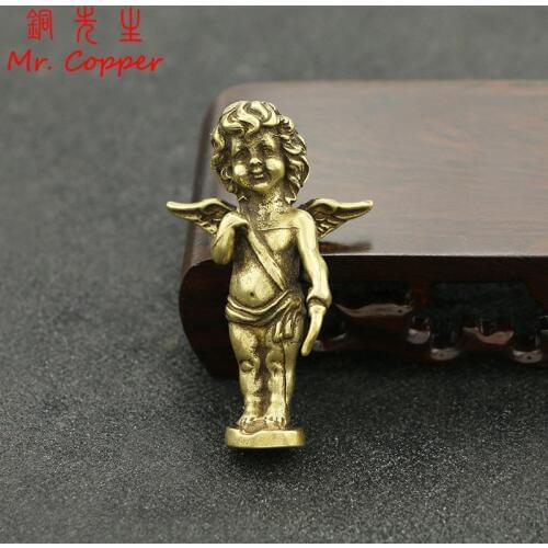 Retro Copper God of Love Cupid Statue Small Ornaments Brass Angel Figurines Desktop Decorations Home Decor Accessories for Room