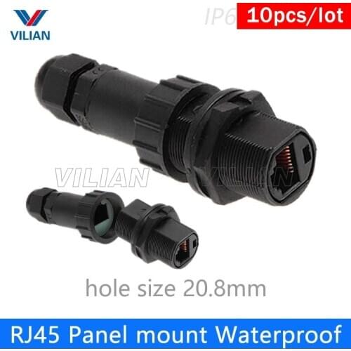 Thin single head RJ45 Metal shielded Gigabit Ethernet Female socket M20 Locknut Waterproof Connector panel mount joint 10 units