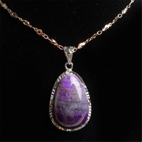 Fashion Necklace Silver Plated Pendant Genuine South African Purple Sugilite Waterdrop Charm Natural Stone Pendant 27x18x8 mm