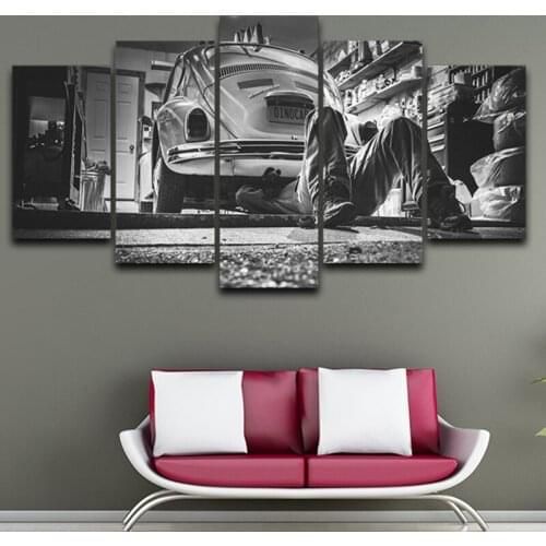 Modular Pictures HD Print Canvas Frame Oil Painting Wall Art 5 Panel Old Car Repairing Landscape Poster Living Room Decor frame