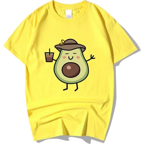 2021 Summer New100% Cotton Cartoon Avocado Printing T Shirt Men Causal O-neck Basic T-shirt Male High Quality Classical Tops