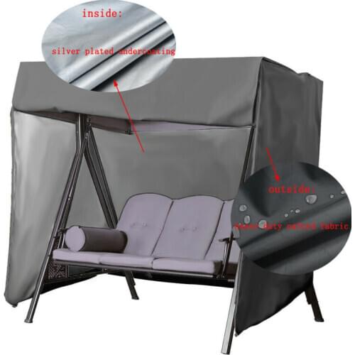 Outdoor Swing Cover Waterproof Balcony Garden Terrace Hanging Chair Cover (Black, 220x125x170cm)