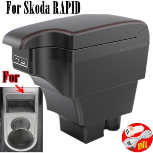 For Skoda RAPID Armrest Rapid Retrofit parts dedicated Car Armrest box Center Storage box car accessories Interior with 6USB