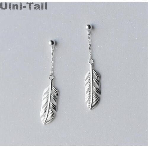 Hot new Tibetan Silver sweet feather long earrings Temperament fashion simple personality short high-quality earrings CCX150