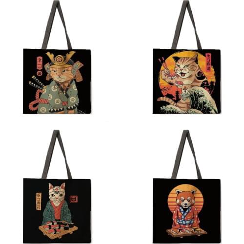 Japanese animal painting ladies casual tote bag ladies shoulder bag foldable shopping bag outdoor beach tote bag tote bag
