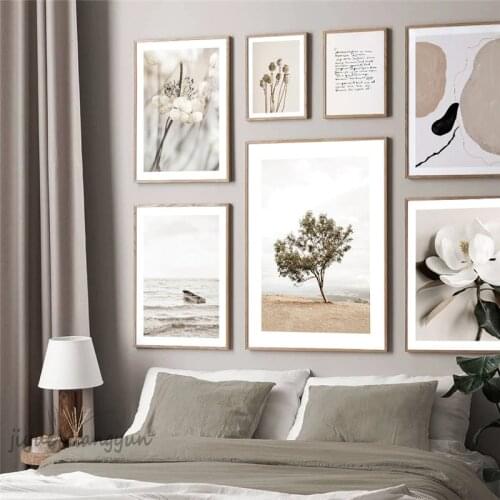 Plants and Flowers Abstract Line Nordic Beige Poster Wall Art Print Canvas Painting Decoration Pictures for Living Room
