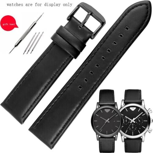 Yopo 20mm 22mm Genuine Leather Watchband Black Strap Replace Belt For AR1732 1733 1692 AR1973 Series Men Women Watch Chain