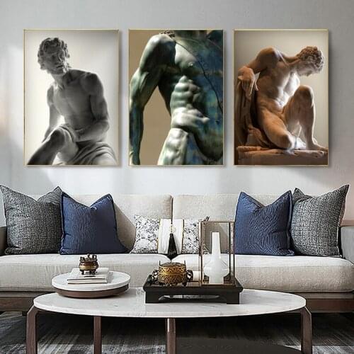 Self-adhesive Wall Sticker Black and White Man Lady Muscle Sculpture Prints Wall Art Pictures for Living Room Home Decor