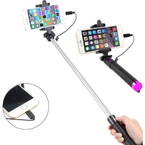 Selfie Stick For iPhone 12 Mini 11 Pro Max SE2 7 8 Plus XS XR X Selfiestick Palo Selfi Stik Extensible Photo Stick Wired Handy