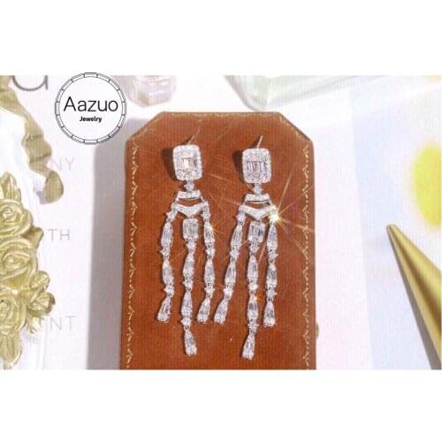 Aazuo 18K Pure Solid White Gold Real Natrual Diamonds 2.2ct Special-Shaped Long Drop Earrings Gift For Women Engagement Party