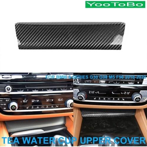 LHD RHD Car Styling Real Carbon Fiber Console Tea Water Cup Upper Panel Cover Trim Sticker For BMW 5-Series G30 G38 2018-2020