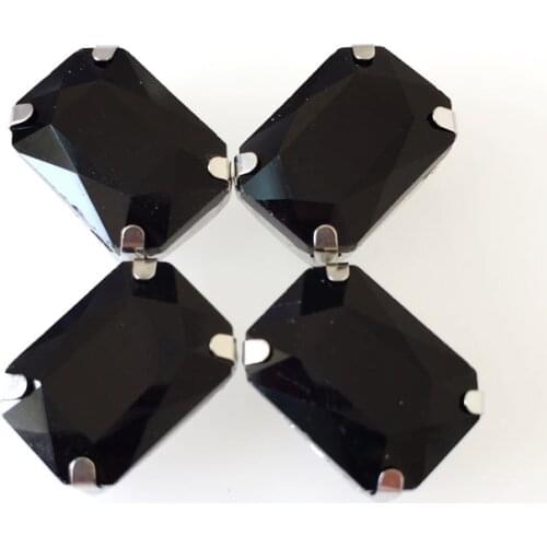 Black crystal glass Rectangular shape Silver bottom claw rhinestones,sew on stone used for Clothing shoes bag