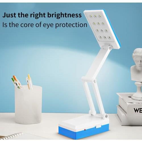 LED Table Lamp Adjustable Brightness Folding Table Lamp 12 LED Beads Rechargeable Desktop Lamp for Home Dormitory Study